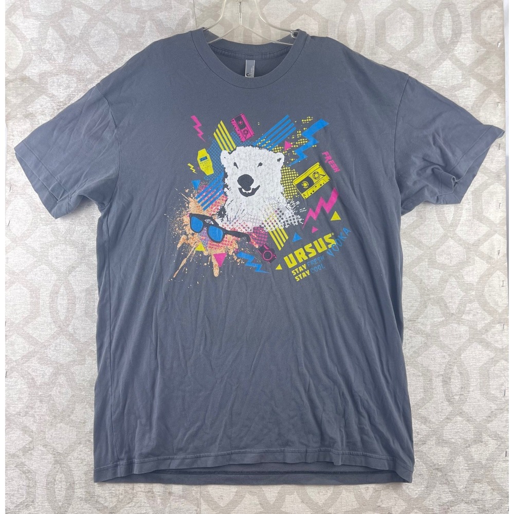 American Apparel Ursus Vodka Polar Bear 80s Retro Graphic T-Shirt Mens XL Grey